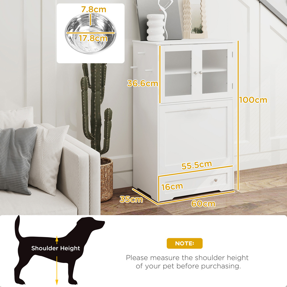 PawHut 2 Cabinet 2 Bowl White Dog Feeding Station Image 9