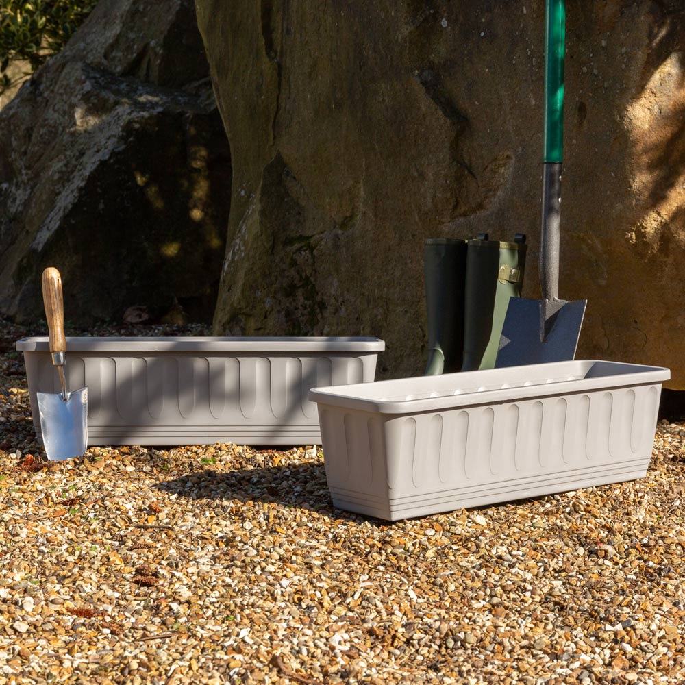 Wham Etruscan Soft Grey Rectangular Recycled Plastic Trough 60cm 2 Pack Image 2