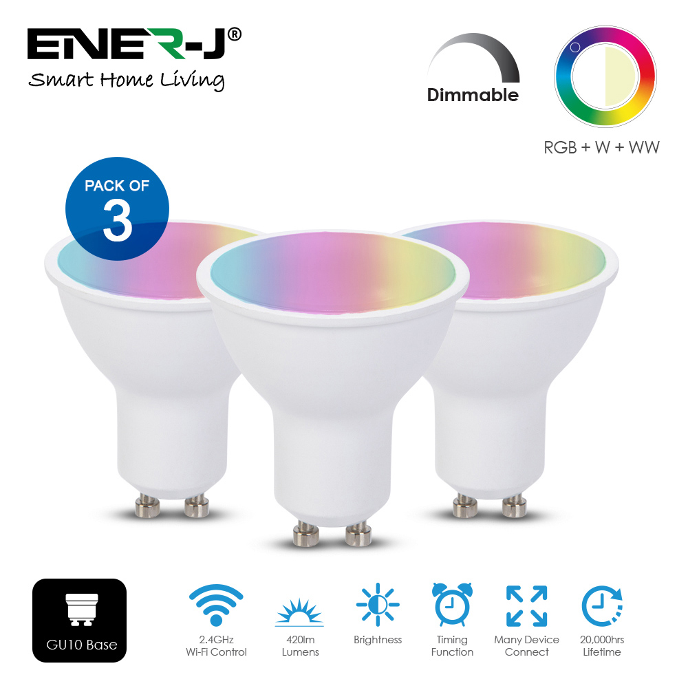 ENER-J 3 Pack GU10 LED 400 Lumens Smart Lamp Bulb Image 3