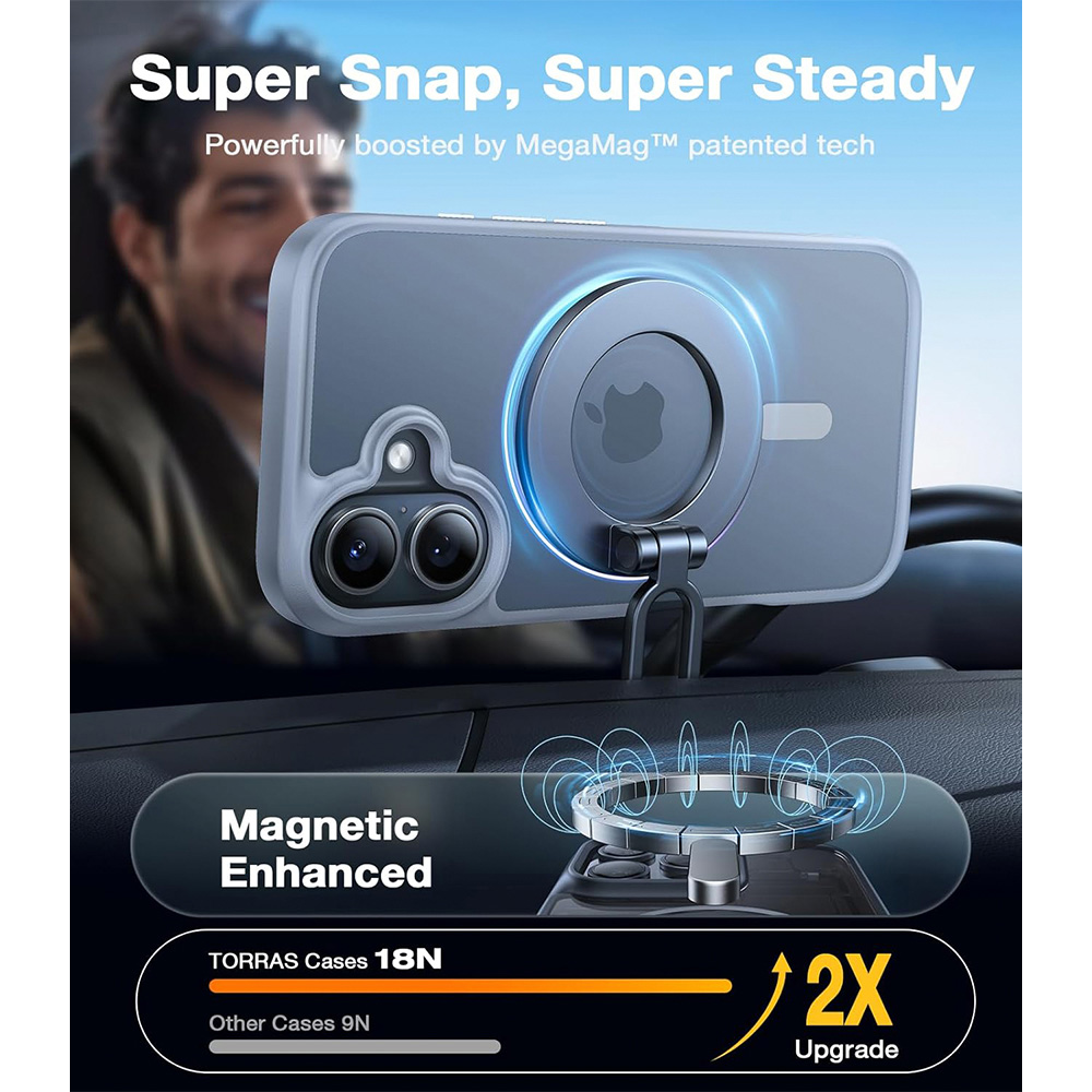 Torras Guardian Titanium Grey iPhone 16 Magnetic Phone Case Image 3