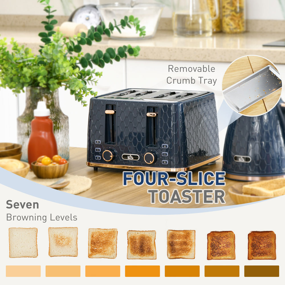 HOMCOM Blue 800-180V70BU 1.7L Kettle and 4 Slice Toaster Set Image 5