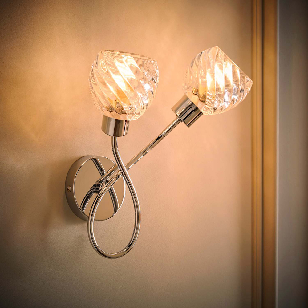 ValueLights Reyka Swirl Glass Shade Chrome 2 Way Wall Light with Bulbs Image 6