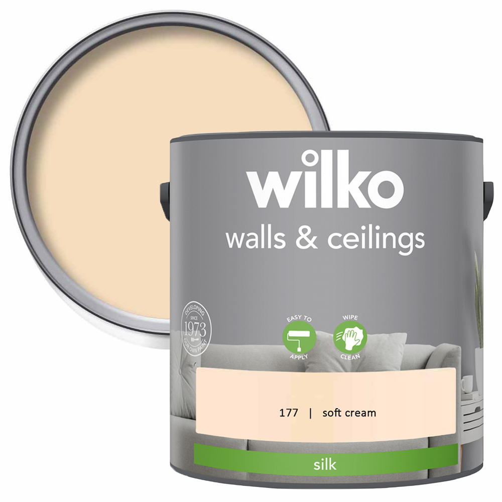 Wilko Walls & Ceilings Soft Cream Silk Emulsion Paint 2.5L Image 1