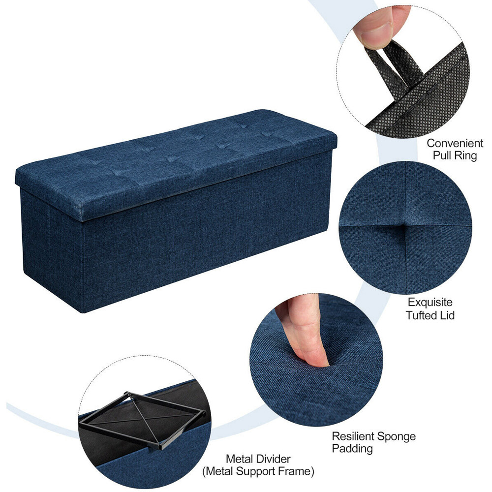 Costway Navy Foldable Storage Ottoman Bench Image 8