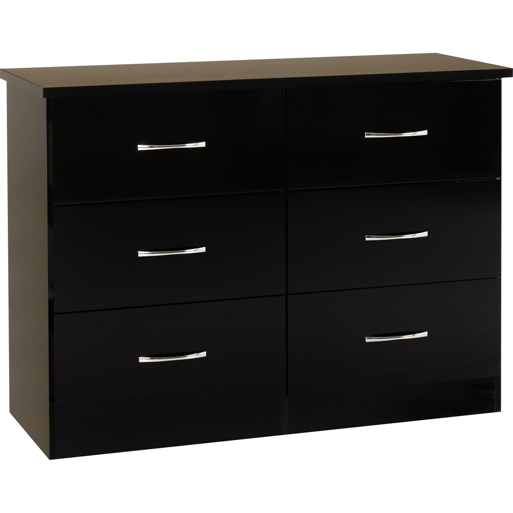 Seconique Nevada 6 Drawer Black Gloss Chest of Drawers Image 4