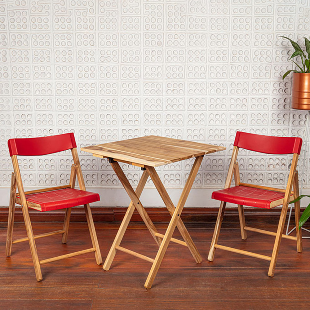 Tramontina Teak Wood 2 Seater Folding Bistro Set Red Image 3