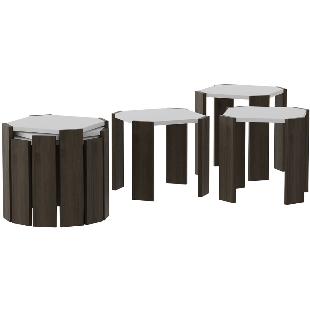 Decorotika Lori 3 Piece White and Walnut Nesting Coffee Table Image 2