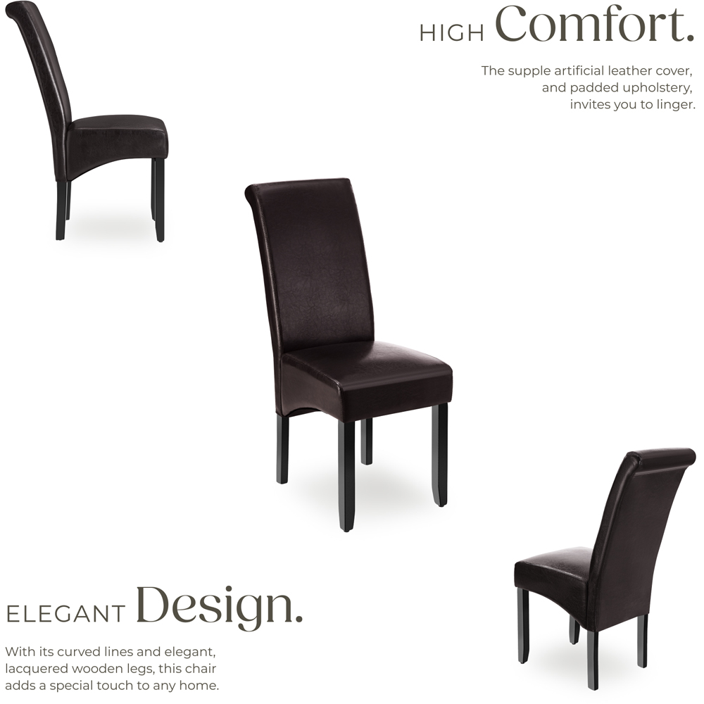 tectake Set of 4 Brown Faux Leather High Backrest Dining Chair Image 3