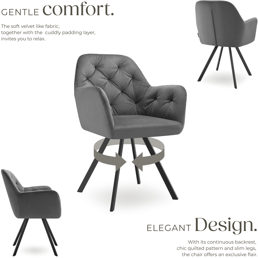 tectake Lucia Anthracite Quilted Swivel Armchair Image 7