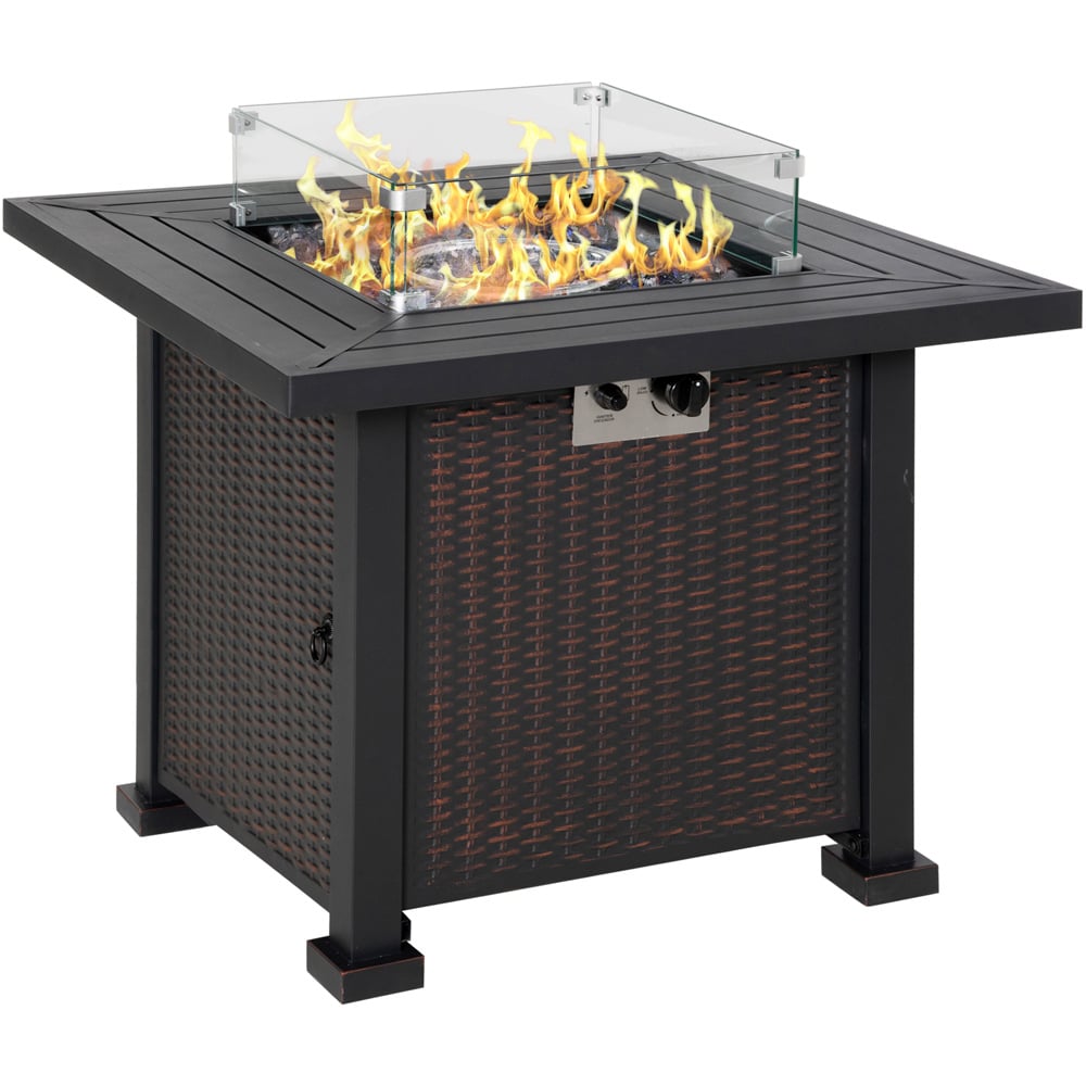 Outsunny Rattan Effect Fire Pit Table with 50000 BTU Burner Image 1