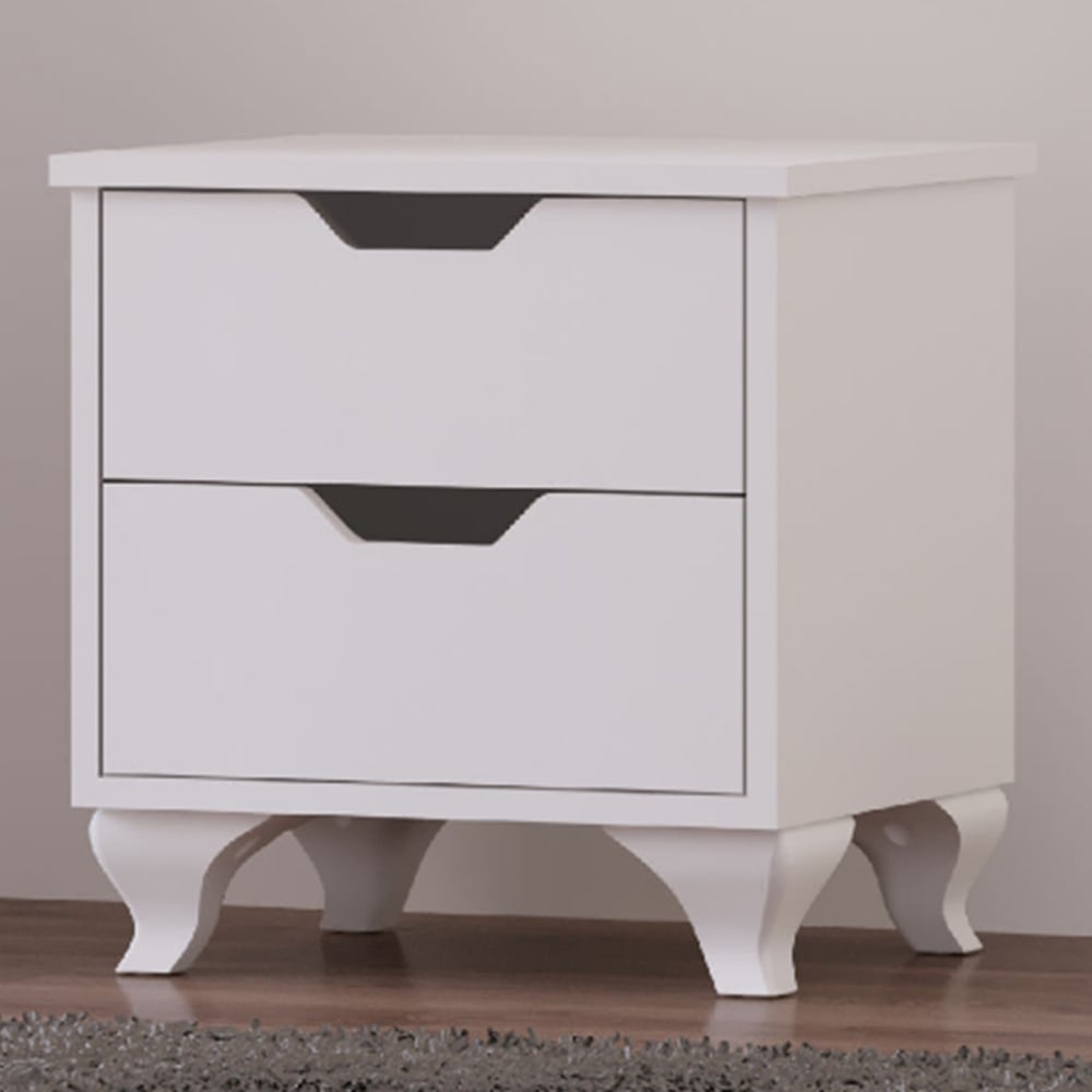 Evu Bergen 2 Drawer White Bedside Table Image 1