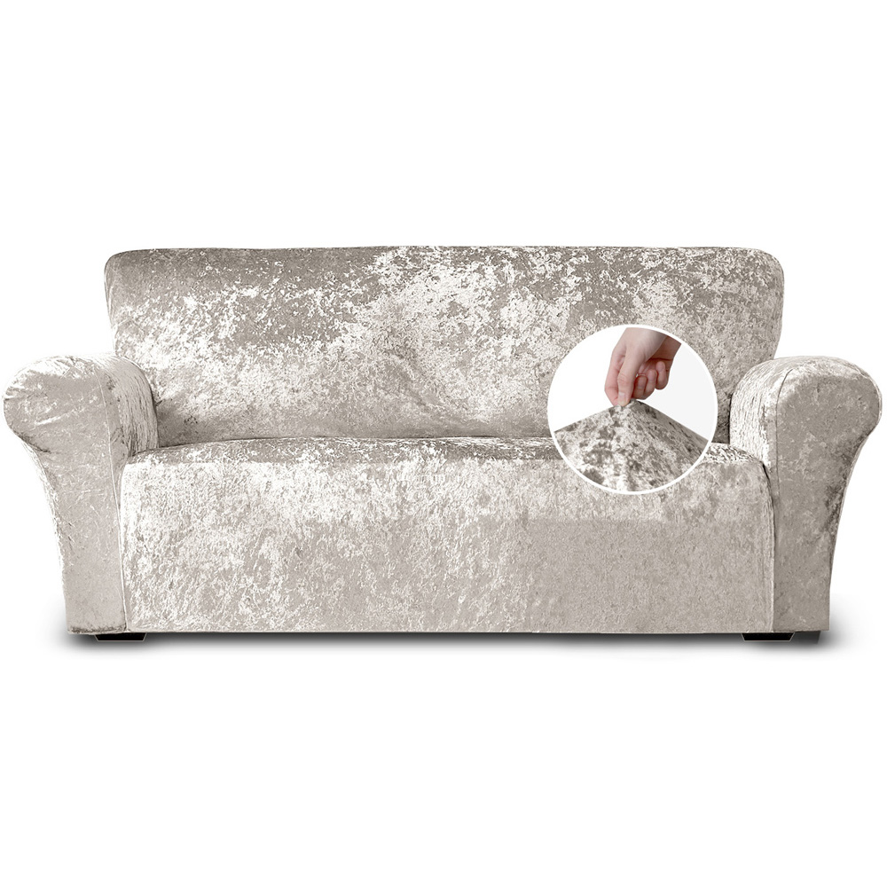 Homerepublic 3 Seater Natural Crushed Velvet Stretch Fit Sofa Cover Image 1