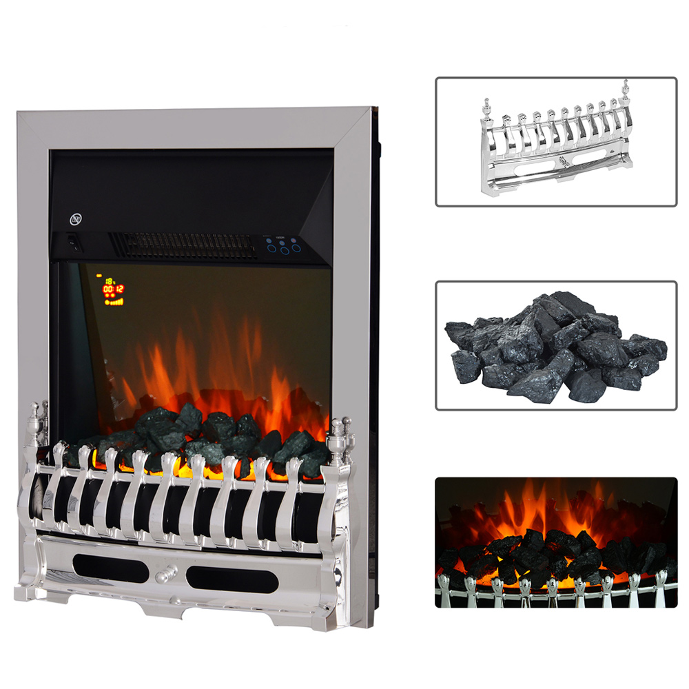 HOMCOM Ava Silver LED Flame Electric Fireplace Heater Image 6