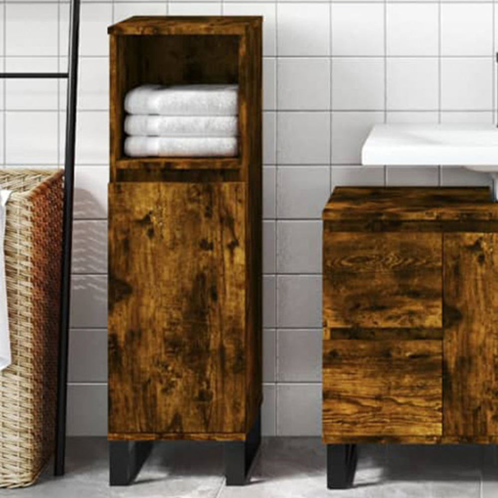 vidaXL Single Door Smoked Oak Bathroom Cabinet Image 1