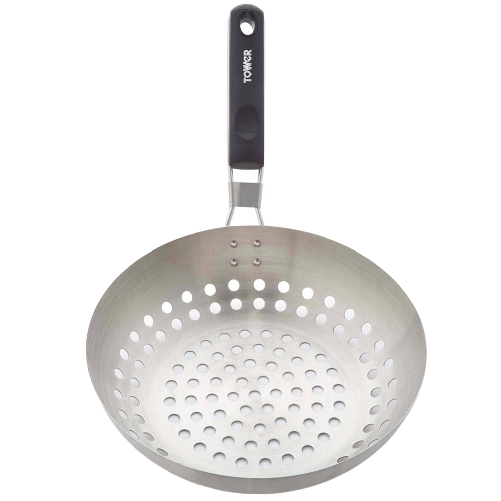 Tower 28cm Stainless Steel Grill Wok with Folding Bakelite Handle Image 1