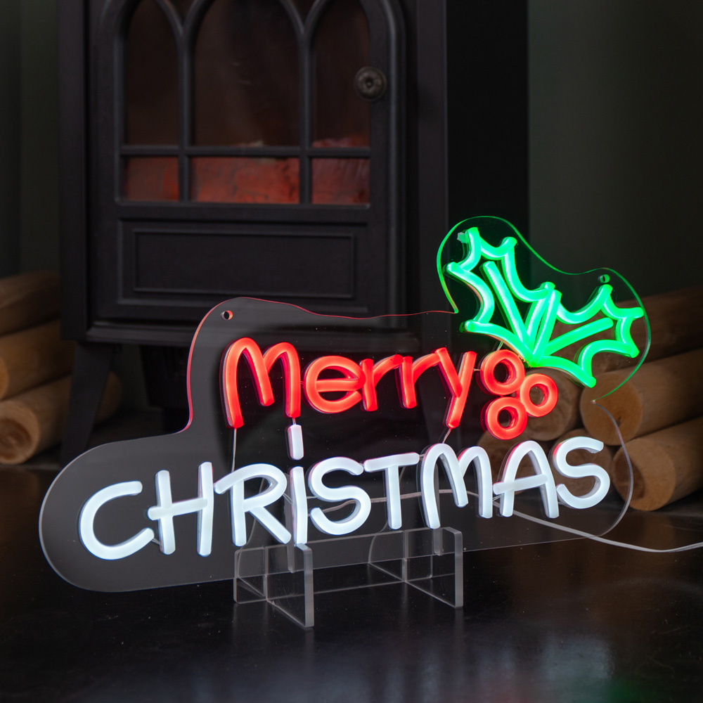 Samuel Alexander Red and White LED Light Up Merry Neon Sign 23 x 40cm Image 5