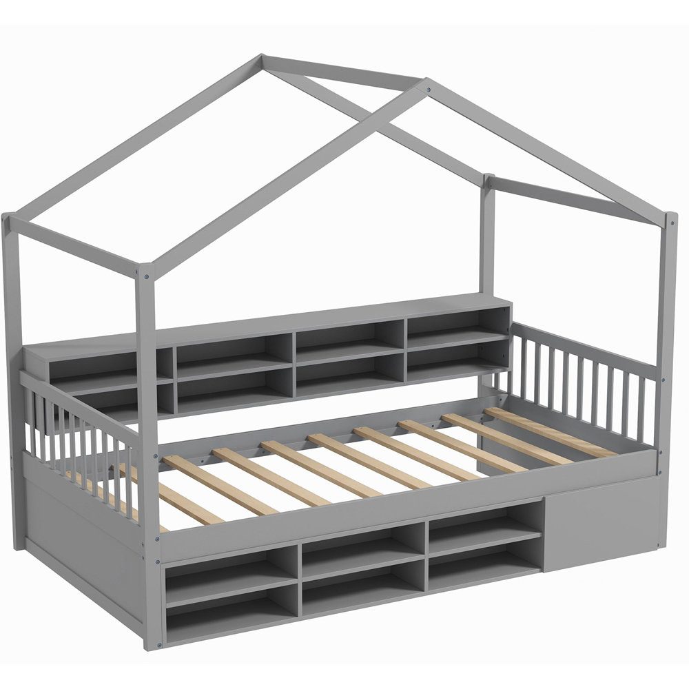 Costway Single Grey House Bed with Roof Image 2