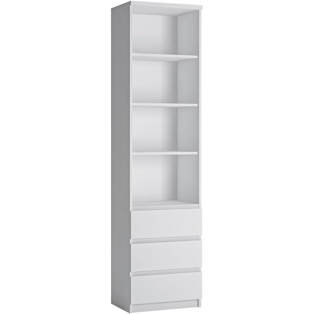 Florence Fribo 3 Drawer 4 Shelf White Tall Narrow Bookcase Image 2