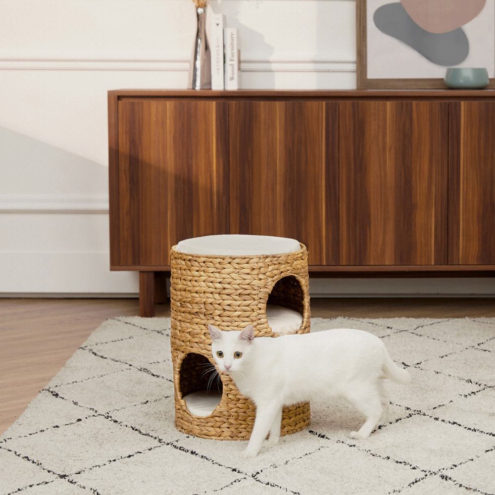 Teamson Pets 3 Tier Seagrass Weaving Pet House Condo with Cushions Image 7