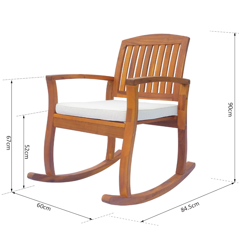 Outsunny Teak Acacia Wood Rocking Chair with Cushion Image 6