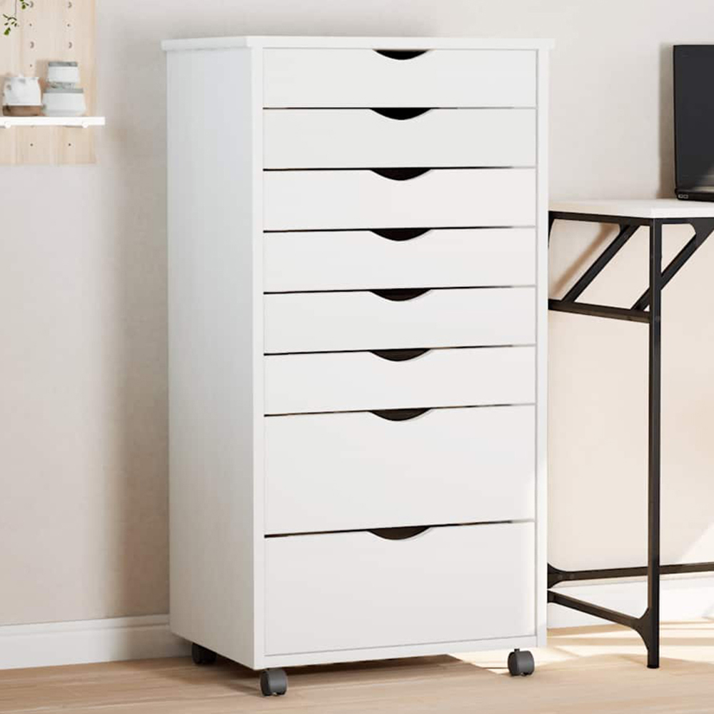 vidaXL Moss 8 Seater White Solid Wood Pine Rolling Cabinet Image 1