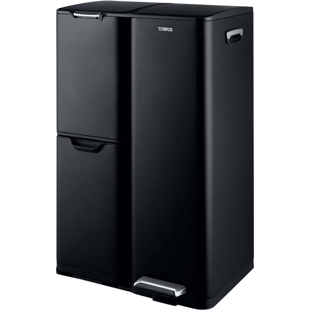 Tower Triple Recycling Black Pedal Bin 60L Image 1