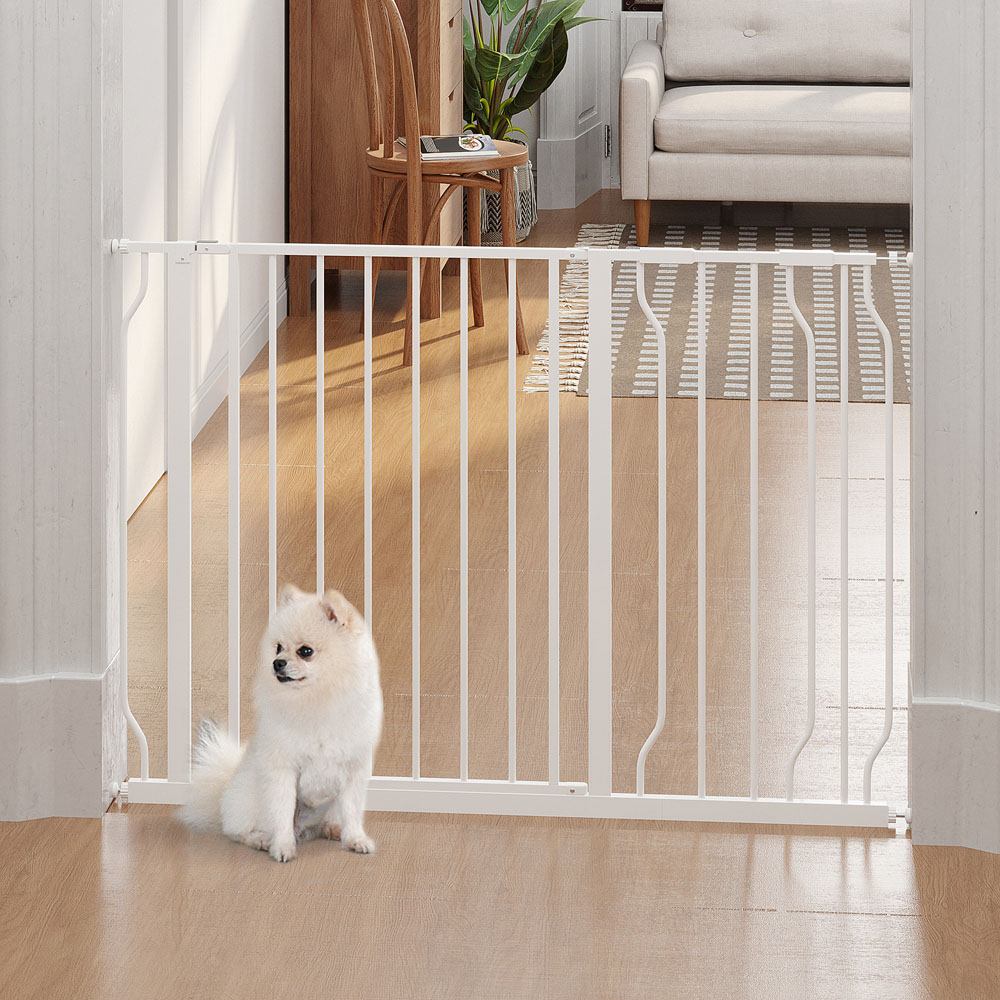 PawHut White 75-115cm Door Pressure Fit Wide Stair Pet Safety Gate Image 2