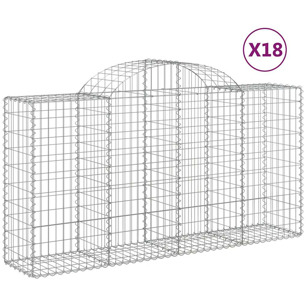 vidaXL Silver Galvanised Iron Arched Gabion Basket 200 x 50 x 100/120cm 18 Pack Image 2
