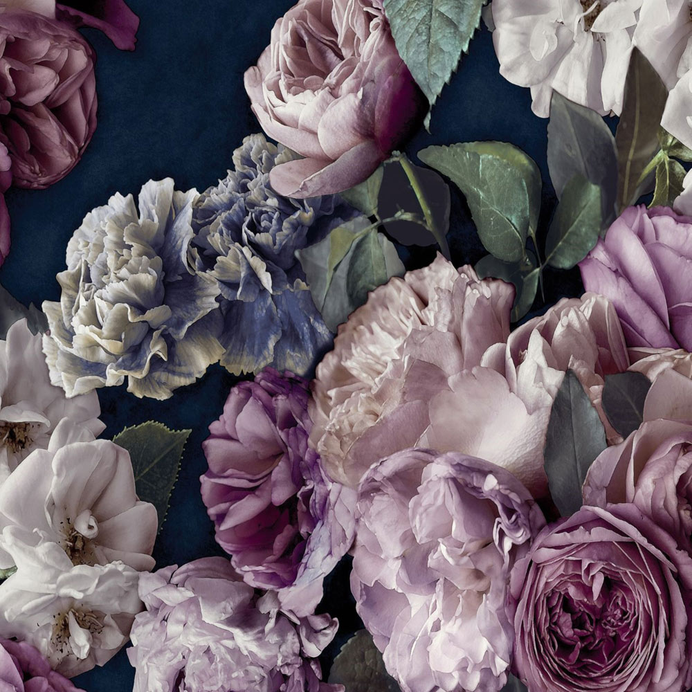 Grandeco Gabrielle Maximalist Plum Floral Navy Wallpaper by Paul Moneypenny Image 1