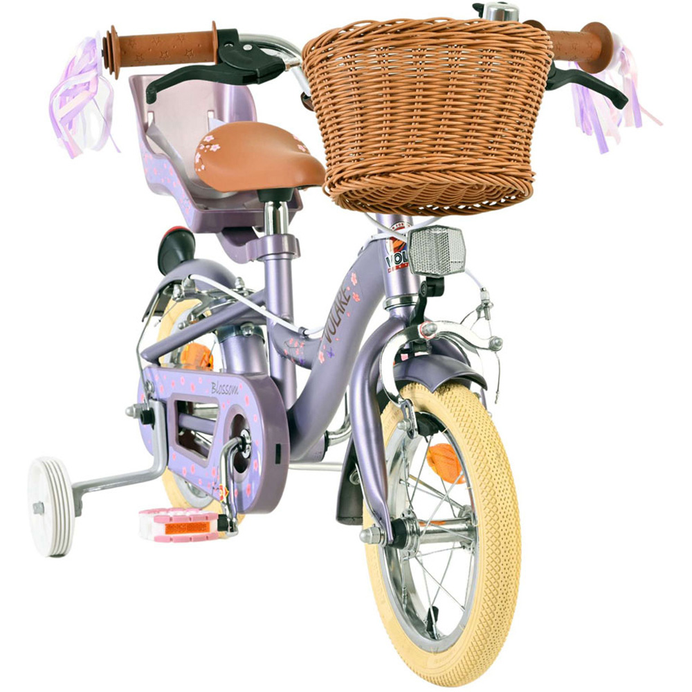 Volare Blossom Kids 12 inch Purple Bike with Stabilisers Doll Seat and Basket Image 2