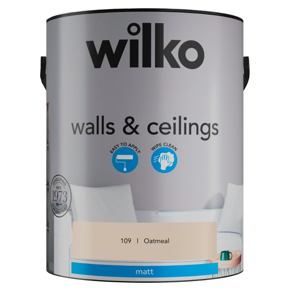 Wilko Walls & Ceilings Oatmeal Matt Emulsion Paint 5L Image 2