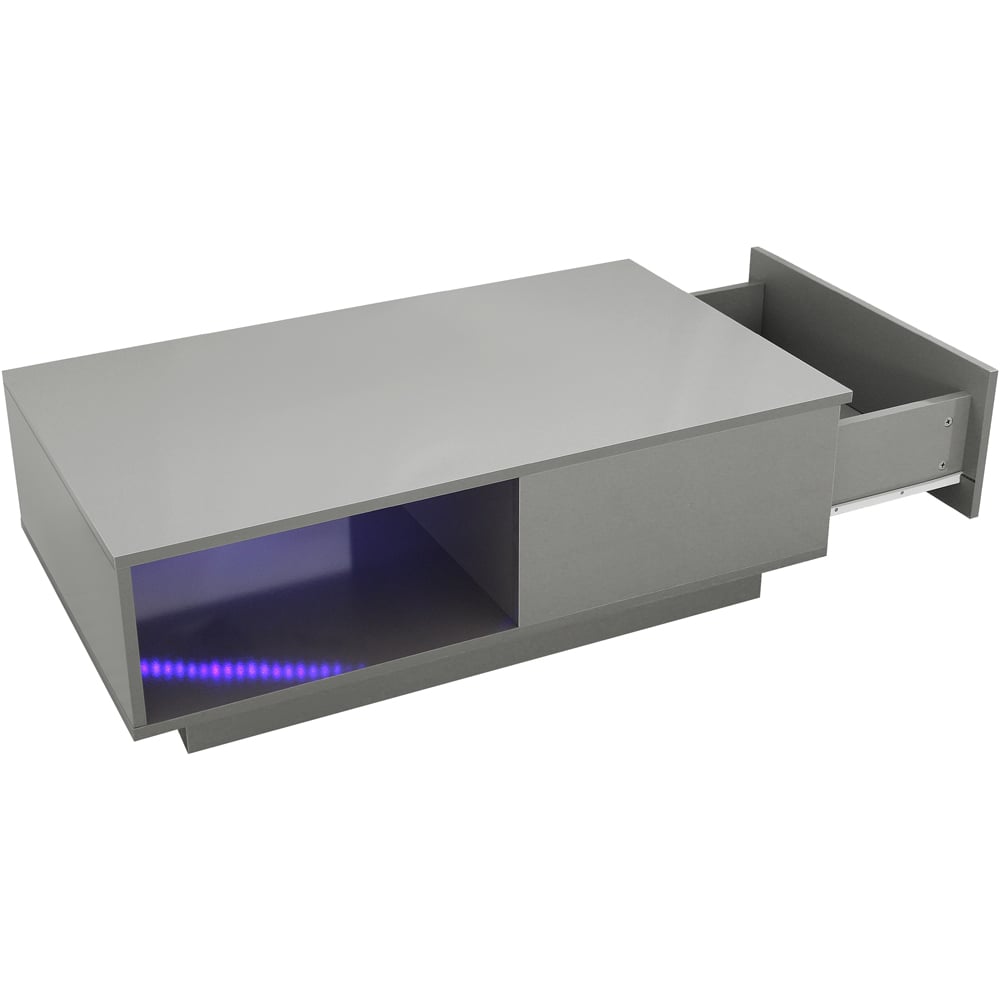 Comfy Living Single Shelf Single Drawer Grey High Gloss Contemporary LED Coffee Table Image 5