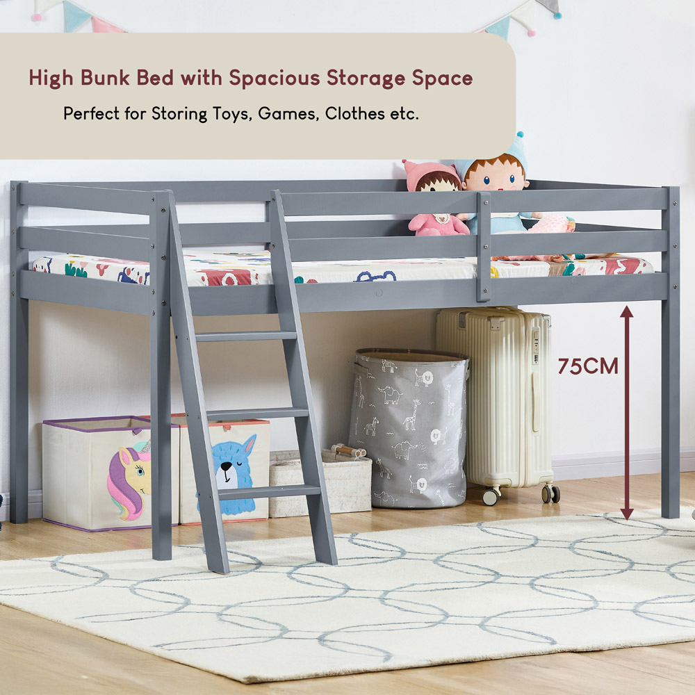 VIDA DESIGNS Sydney Single Grey Bunk Bed with Foam Mattress Image 3