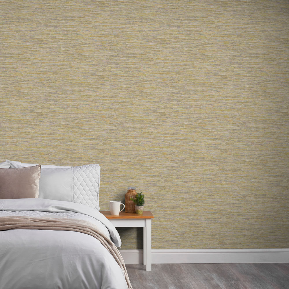 Grandeco Striped Velvet Weave Yellow Mica Wallpaper Image 3