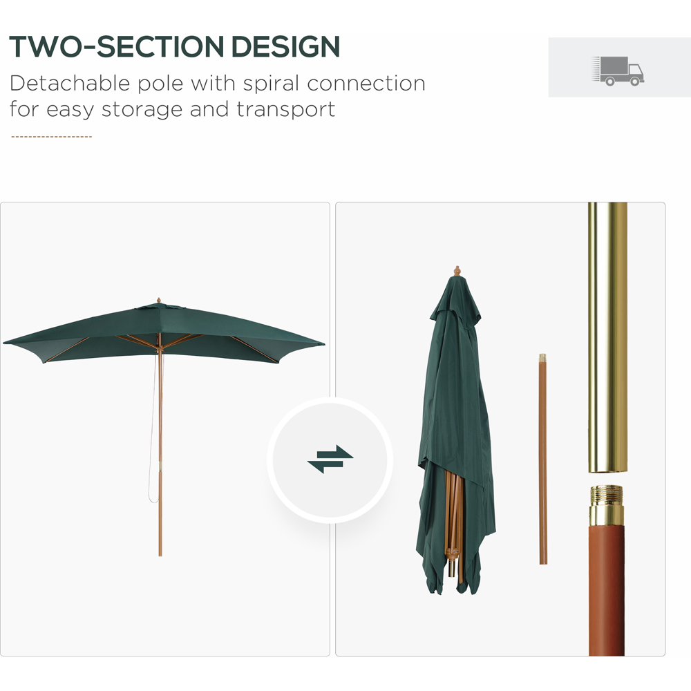 Outsunny Dark Green Wooden Parasol 2.9m Image 4