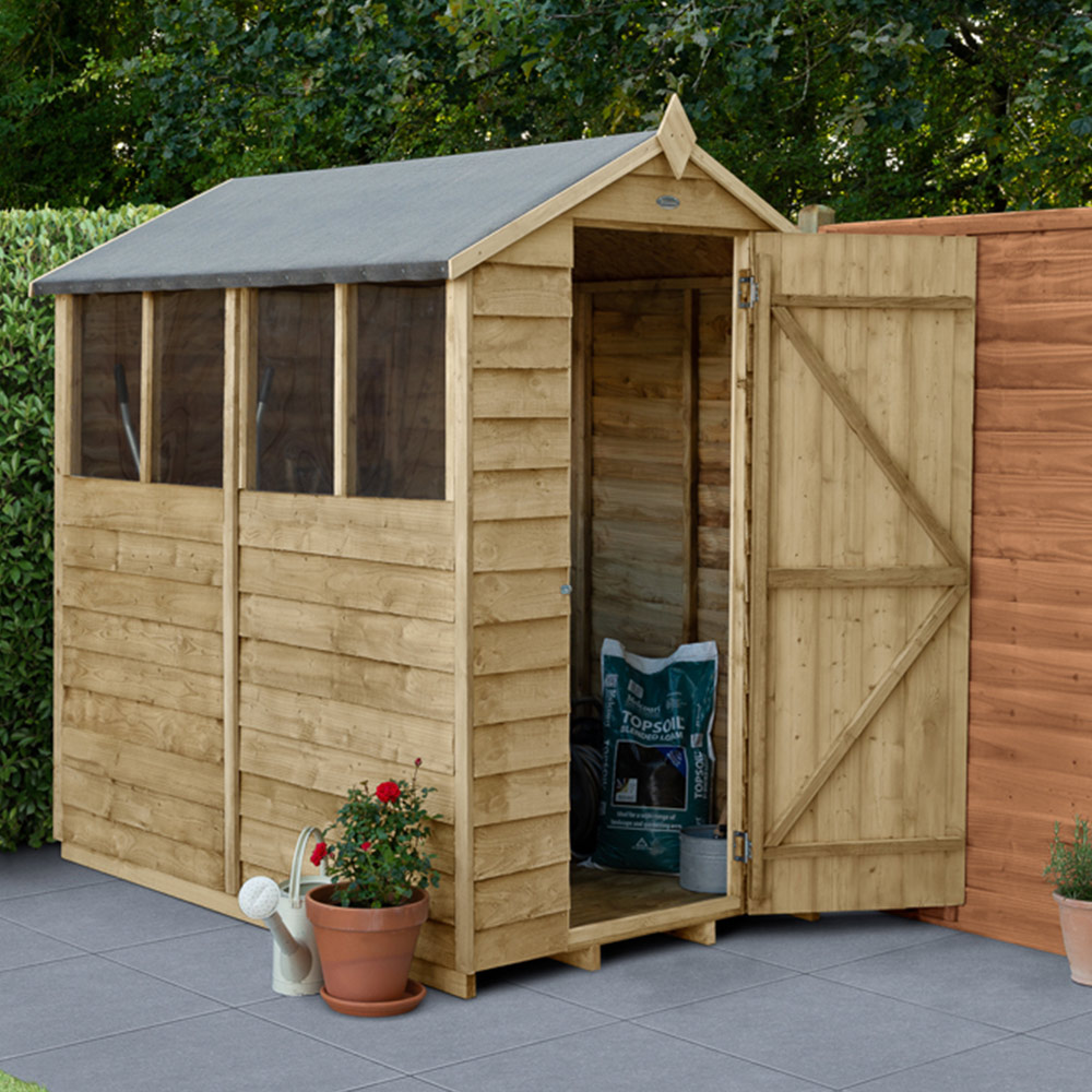 Forest Garden 6 x 4ft Pressure Treated Overlap Apex Shed with Window Image 2