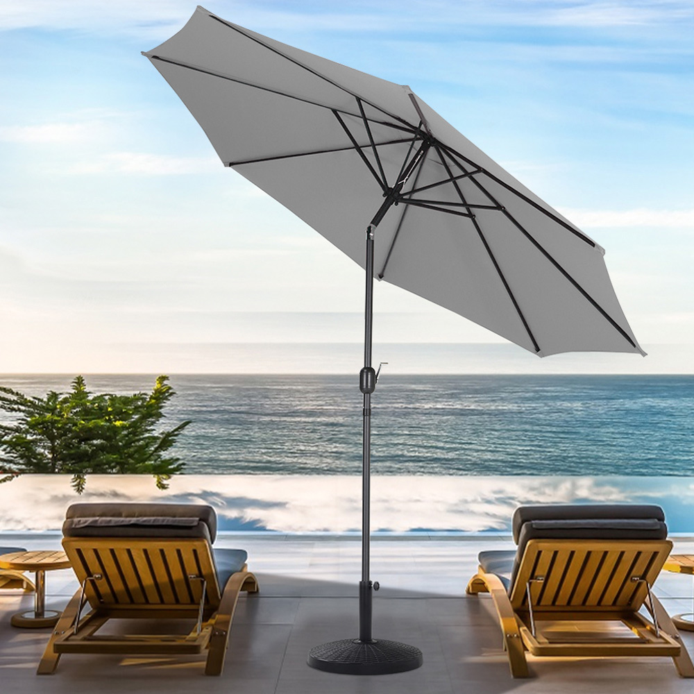Living and Home Light Grey Round Crank Tilt Parasol with Rattan Effect Base 3m Image 6