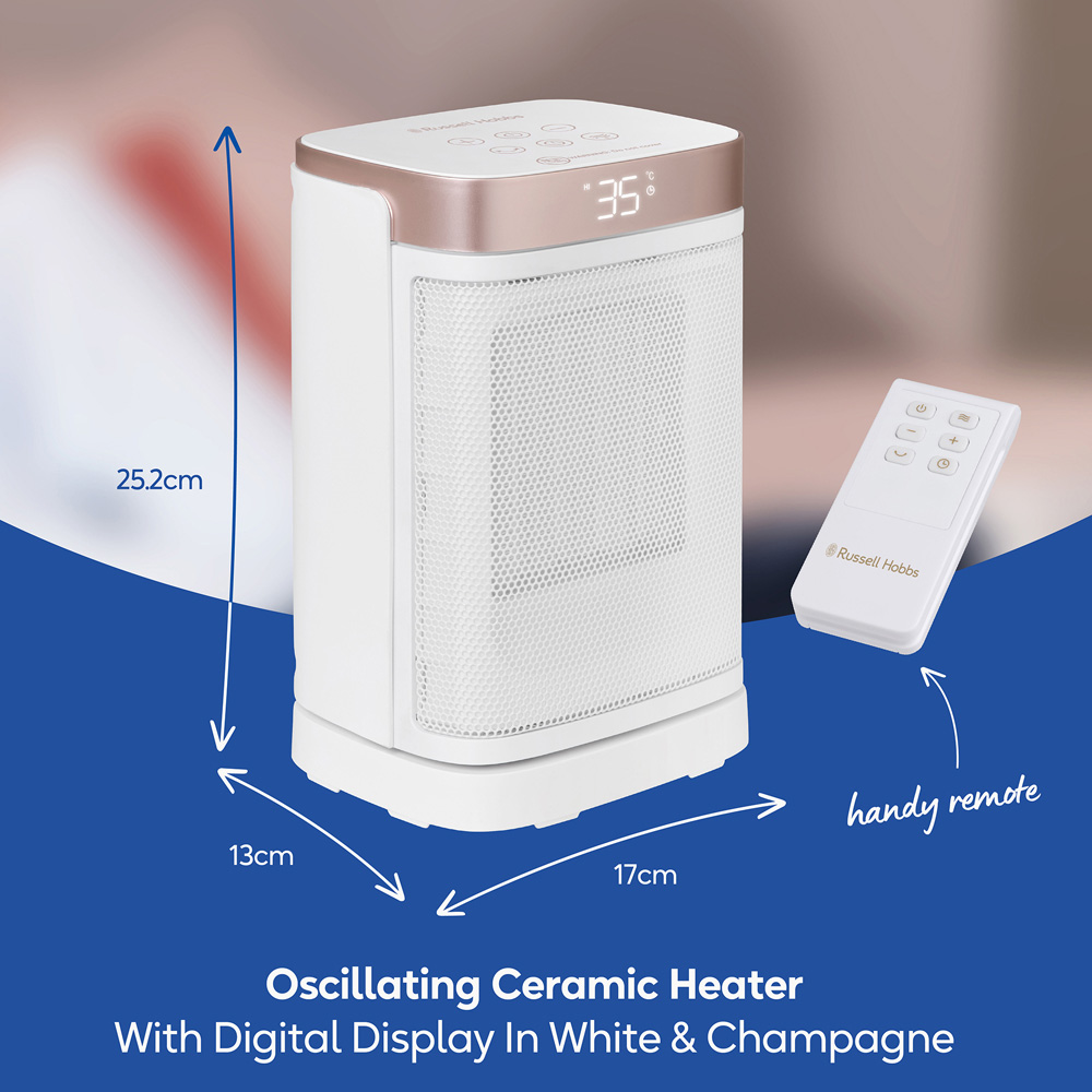 Russell Hobbs RHCH2001WCHAMP White and Champagne Square Oscillating Ceramic Heater 1500W Image 9