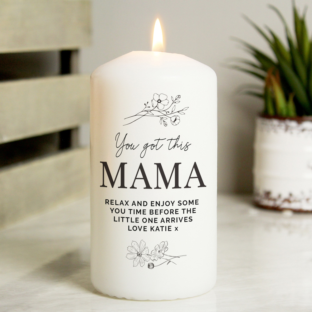Personalised Memento Personalised Floral Pillar Candle Image 3