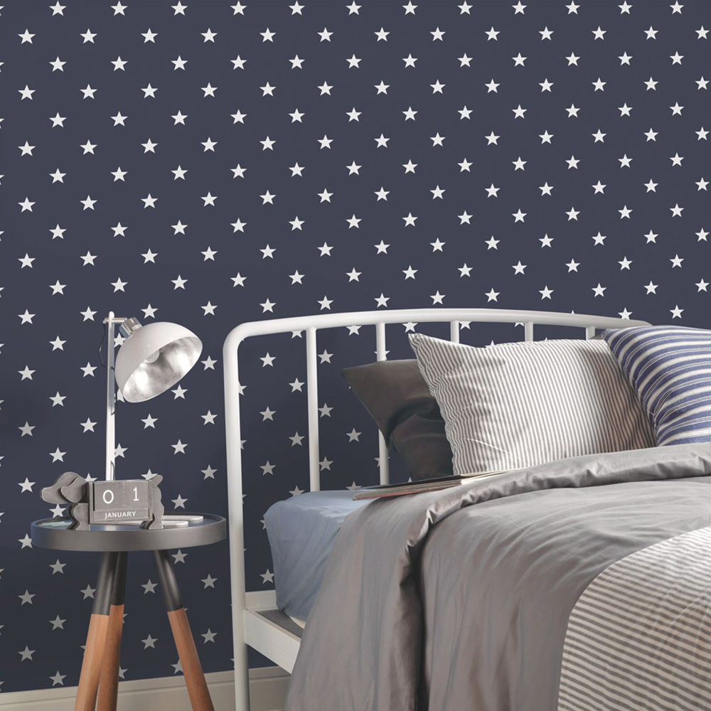 Galerie Deauville 2 Star White and Navy Blue Wallpaper Image 2