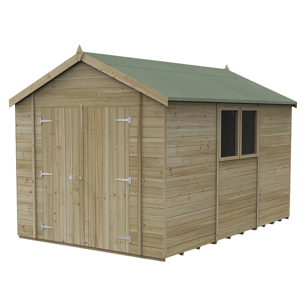 Forest Garden 12 x 8ft Double Door Pressure Treated Apex Shed Image 1