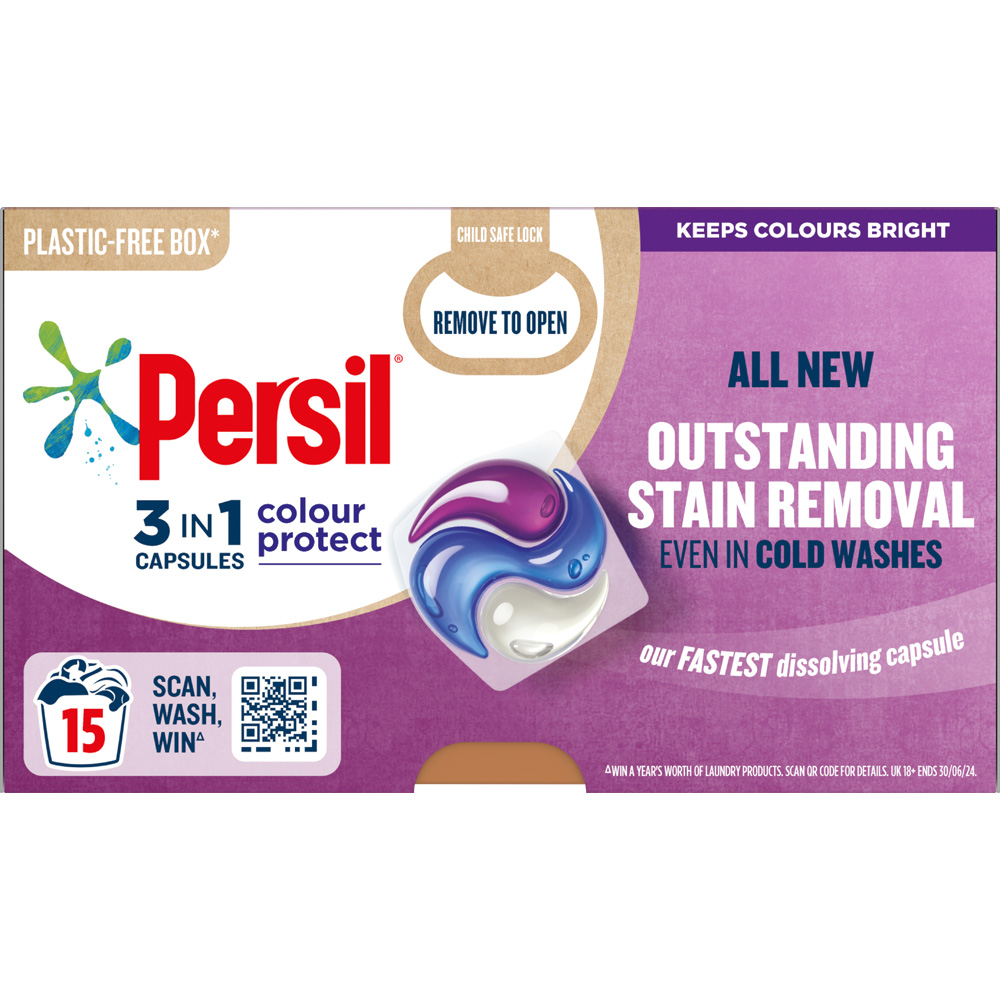 Persil Colour 3 in 1 Laundry Washing Capsules 15 Washes Image 1