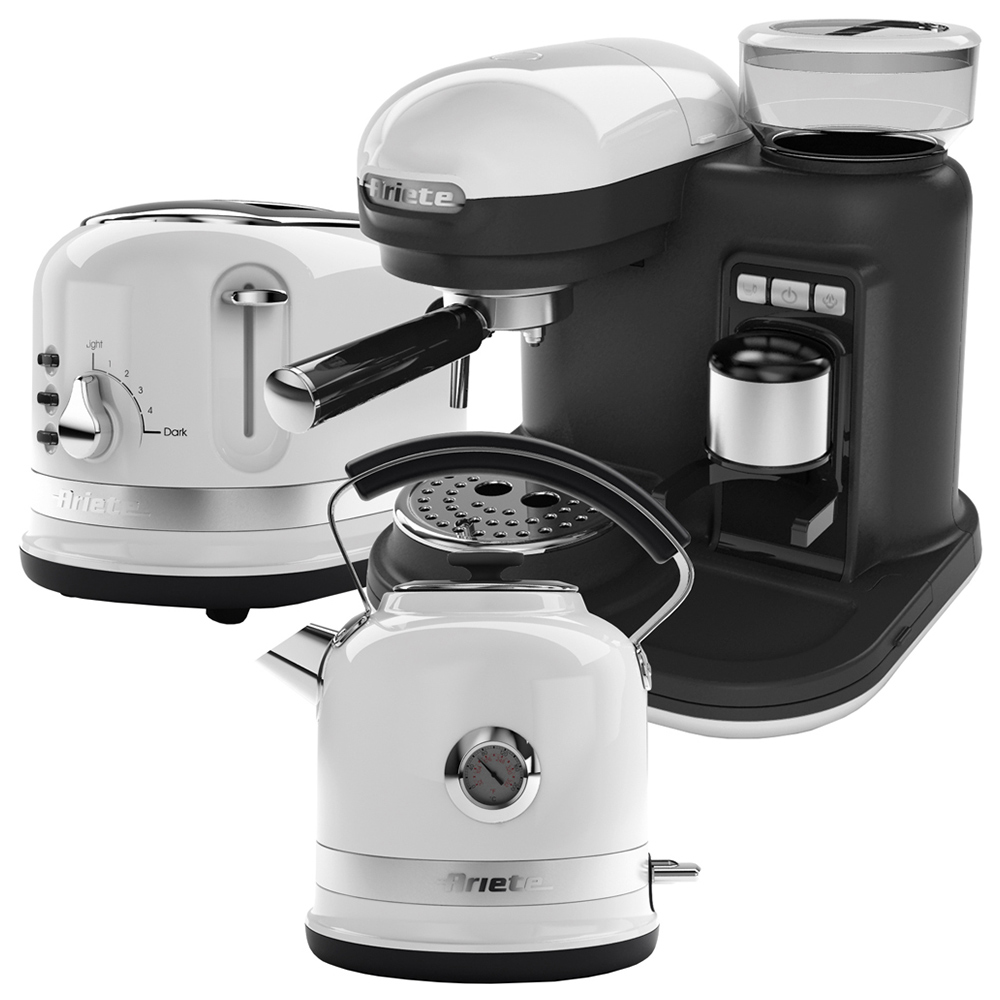 Ariete Moderna White Kettle, 2 Slice Toaster, Espresso Coffee Maker Set Image 1