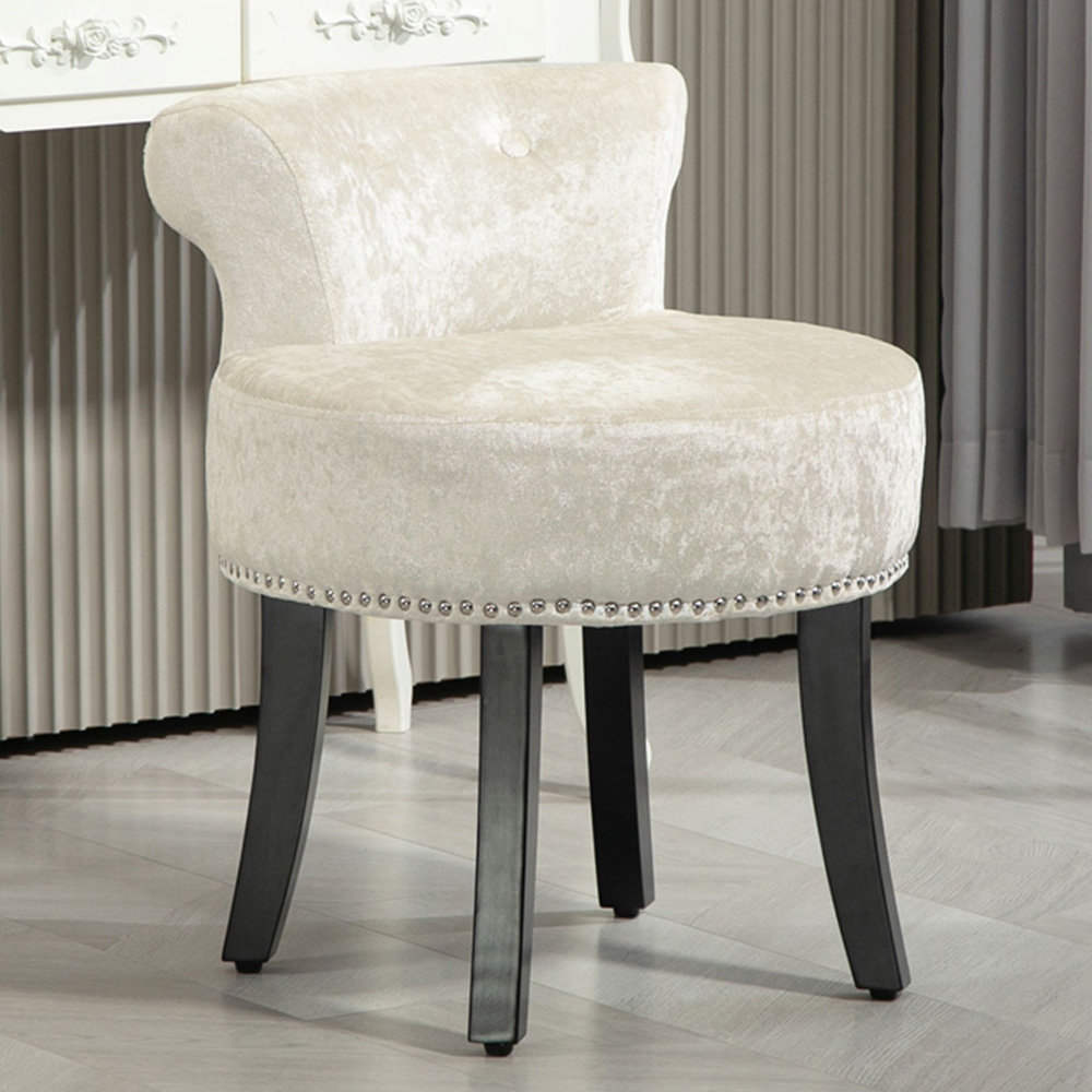 Portland Beige Vanity Seat Dressing Table Stool with Rubber Wood Legs Image 1