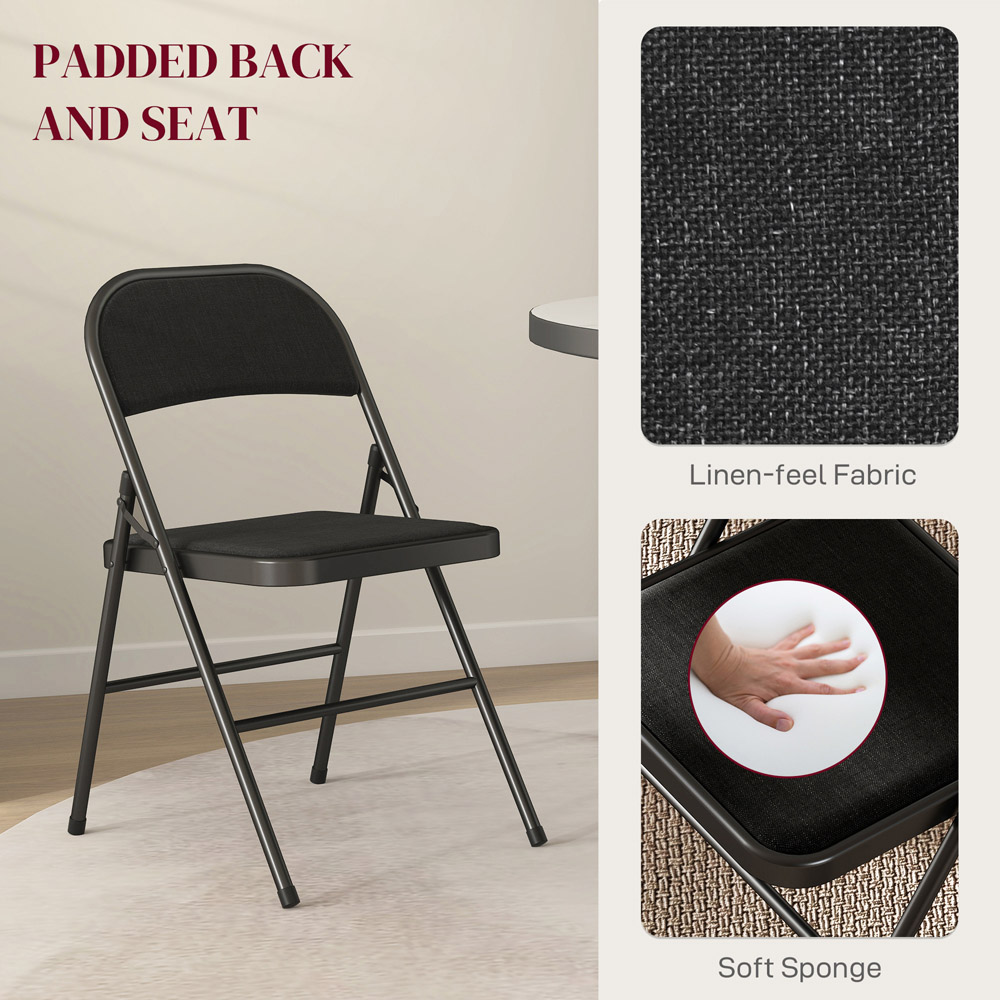 HOMCOM Set of 4 Black Linen Look Foldable Padded Chair with Cushioned Seat Image 6