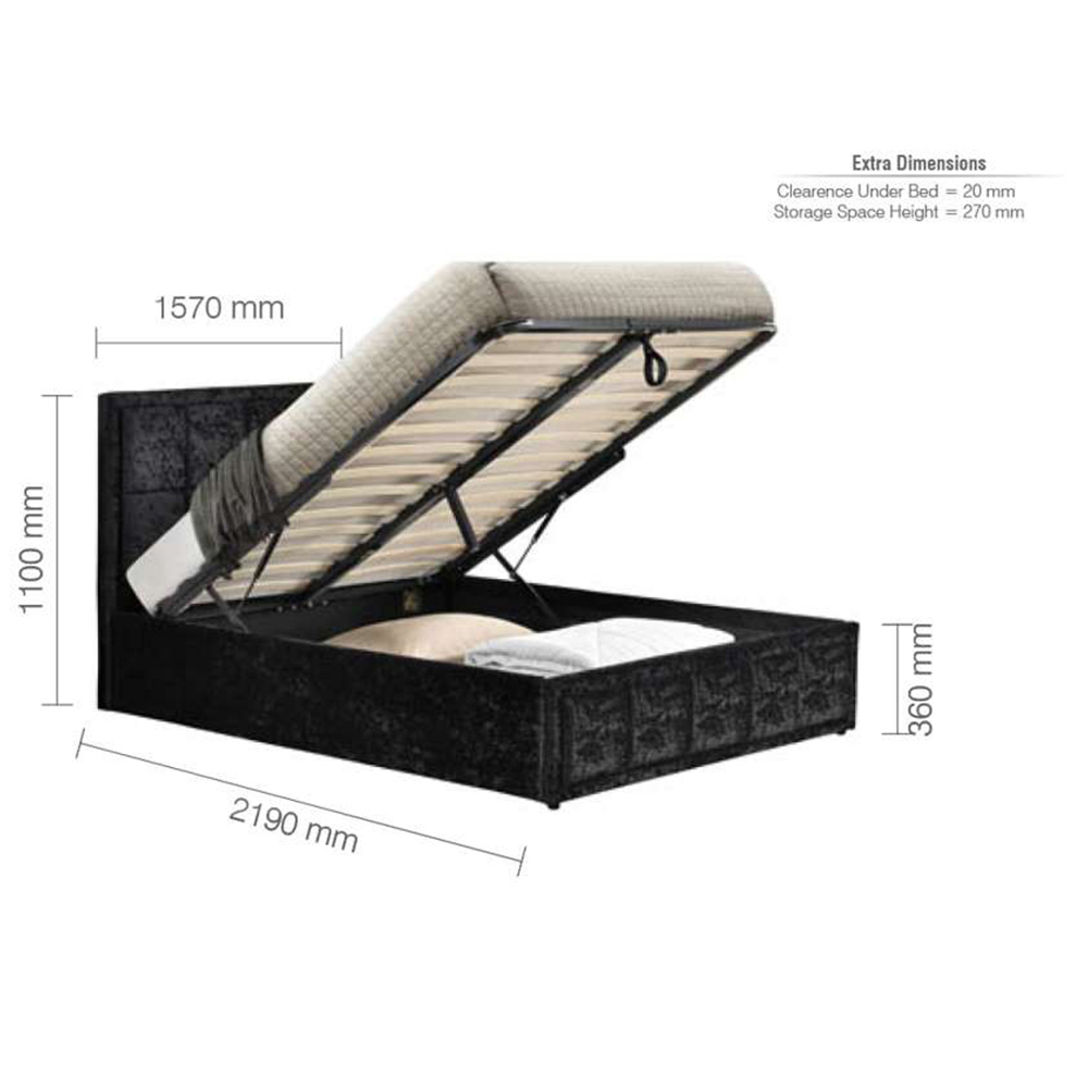 Hannover King Size Black Crushed Velvet Ottoman Bed Frame Image 8
