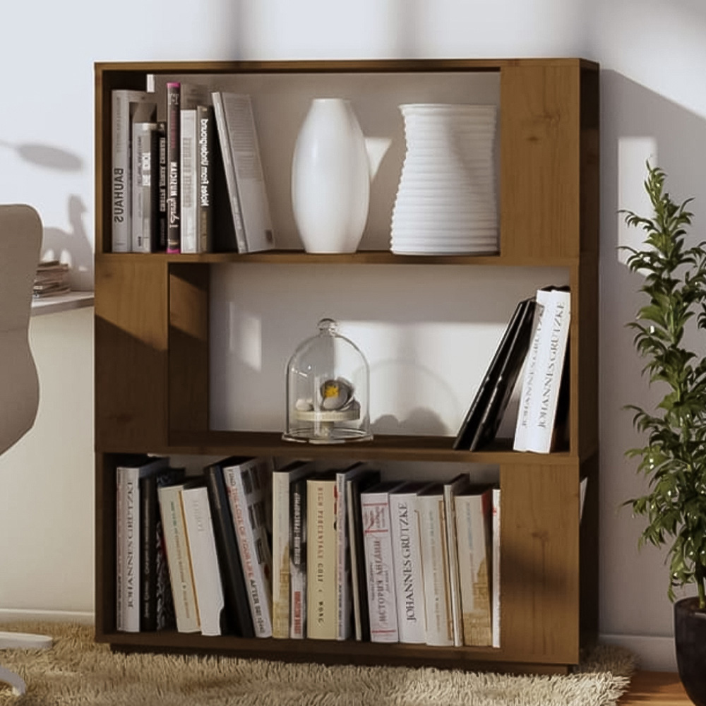 vidaXL 3 Shelf Honey Brown Solid Wood Bookcase Image 1