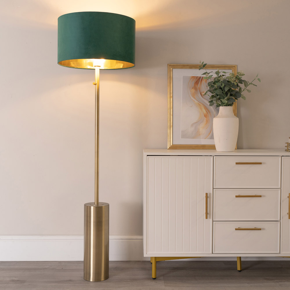 ValueLight Lexy Forest Green Velvet Gold Inner Shade Gold Dimmable LED Floor Lamp Image 3