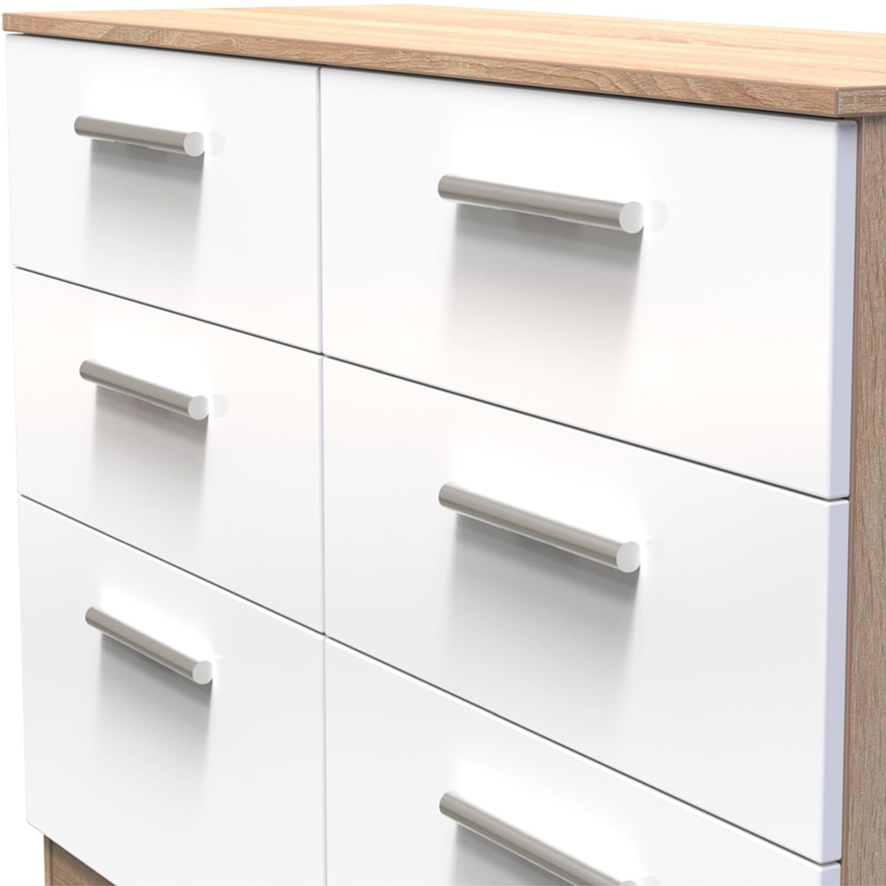 Crowndale Contrast 6 Drawer White Gloss and Bardolino Oak Midi Chest of Drawers Image 5
