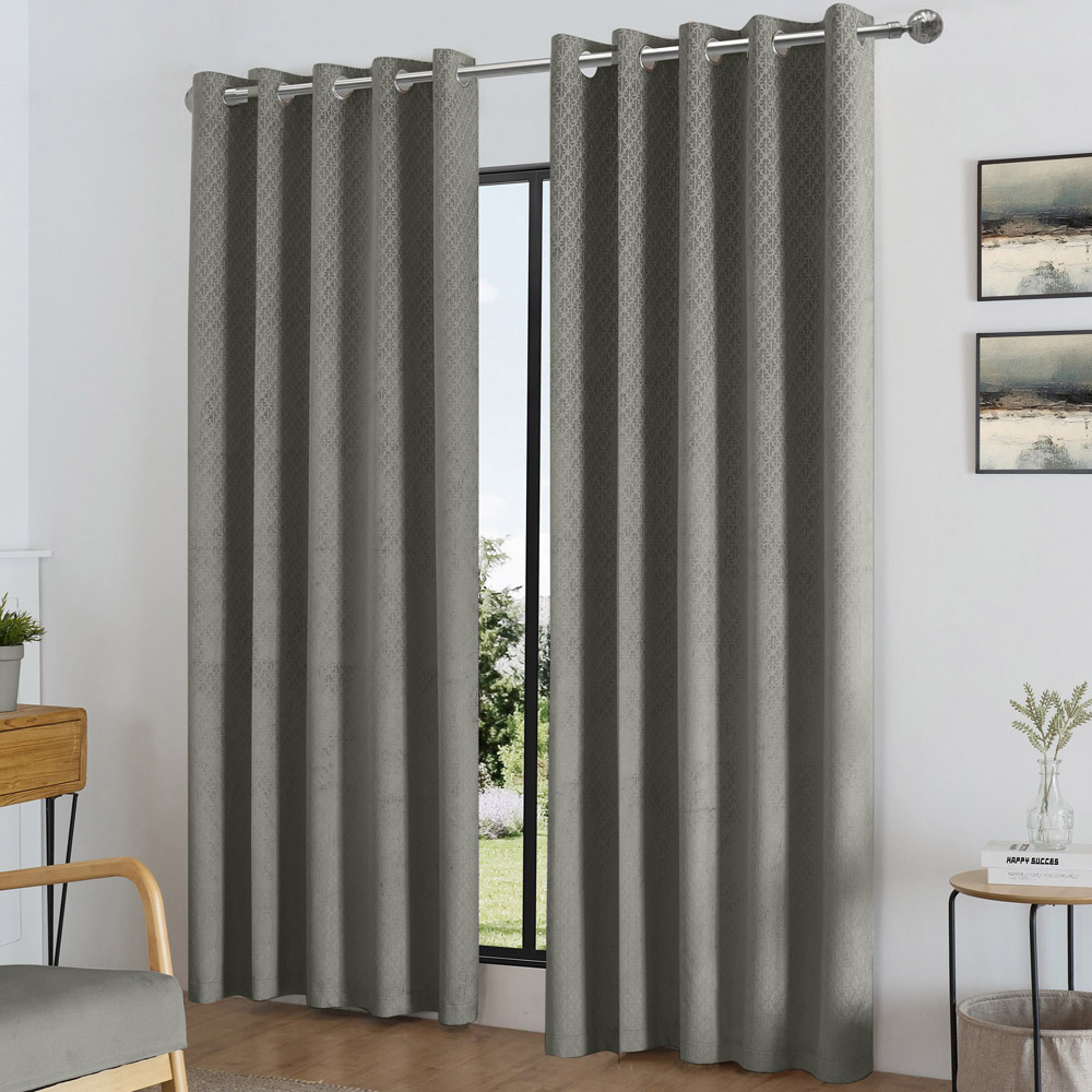 Alan Symonds Temple Silver Velvet Blackout Ring Top Eyelet Curtains 229 x 229cm Image 1